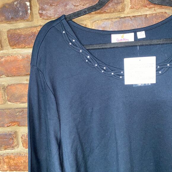 NWT Quacker Factory Black Braided Sparkle 3/4 Sleeve T-Shirt Women's Size 3X - Picture 2 of 7
